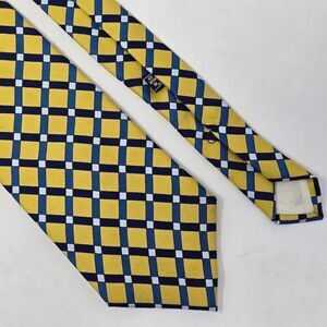 BULLOCK & JONES SILK TIE YELLOW BLUE WINDOWPANE PLAID CHECK ENGLAND 3.75" X 57"